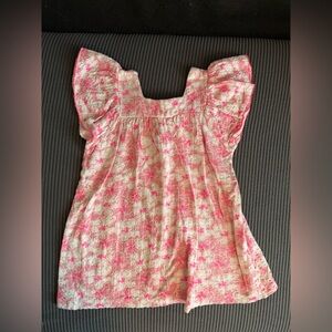 Zara Pink and White Floral Flutter Sleeve Dress